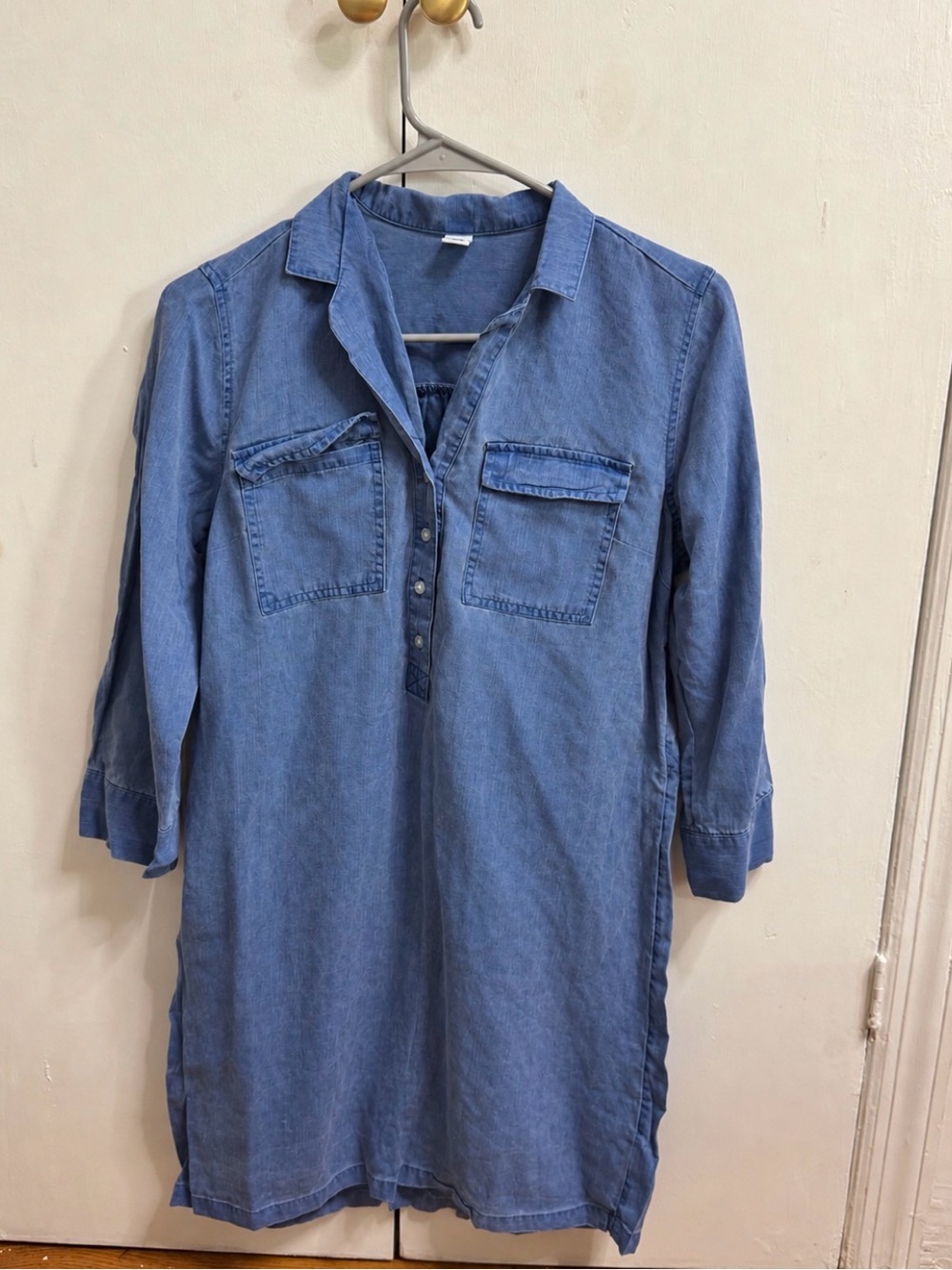 Denim-Style Long Sleeve Blue Shirt Dress